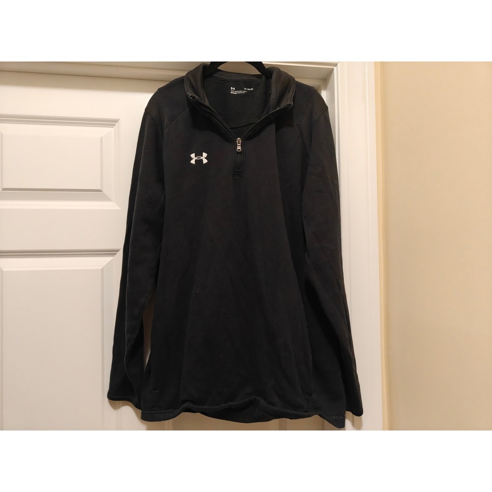 Under Armour Mens XL Black Quarter‎ Zip Fleece Pullover Loose Fit Mock Neck Logo